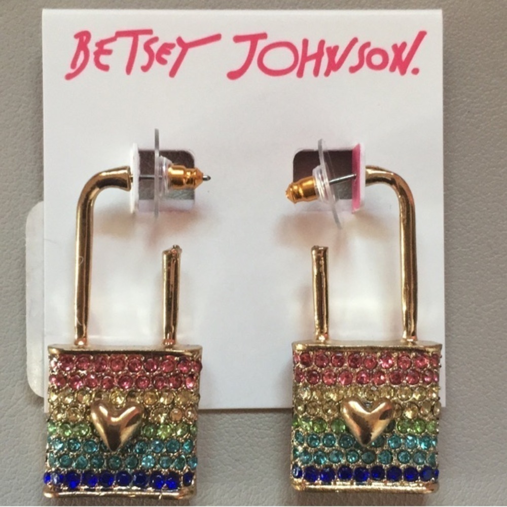 BETSEY JOHNSON ‘All You Need Is Love’ PRIDE Padlock Crystal-Studded Earrings NWT